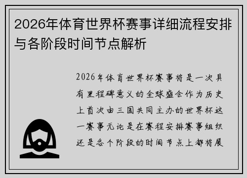 2026年体育世界杯赛事详细流程安排与各阶段时间节点解析