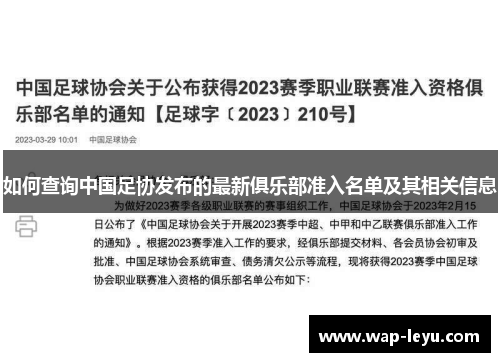 如何查询中国足协发布的最新俱乐部准入名单及其相关信息